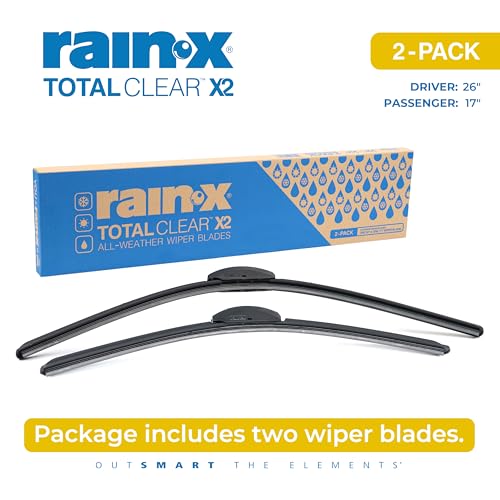 Image of Rain-X 810336 Total Clear Beam Wiper Blades 26 inch & 17 inch Windshield Wipers for All-Weather Performance, Rubber Squeegee for Smooth Clean Wipe & Quiet Operation - 2 Pack Value