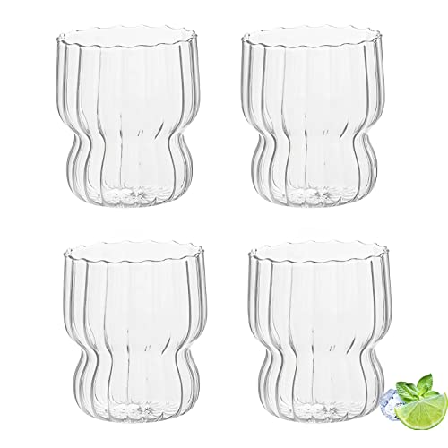 Lot de 4 verres à latte macchiato - 300 ml - Transparent - Verres à cappuccino - Avec rayures verticales - Résistants à la chaleur - Pour café, lait, jus, bière, thé