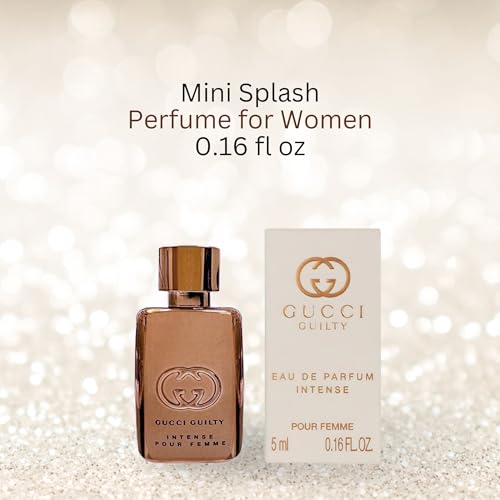 Image of Gucci Guilty Perfume For Women Eau De Parfum Intense Mini Perfume Splash 0.16 Fl Oz | 0.16 fl oz EDP mini splash dabber bottle. Travel size designer fragrance for purse, gifting, sampling, or collection.