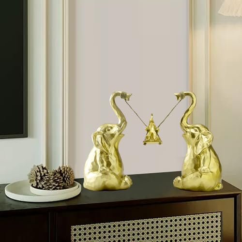 Estatua de Elefante Dorado, 3 Figuras Decorativas para Hogar miniatura 6