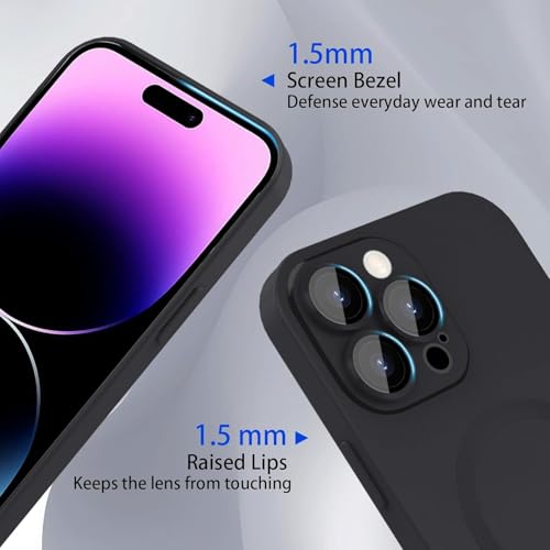 Image of DIZORO Magnetic Case for iPhone 14 Pro Cover [Compatible with MagSafe][Built-in Camera Lens Protector] Slim Soft Silicone Bumper Shockproof Metallic Luster Back Cover Phone Cases (Black)