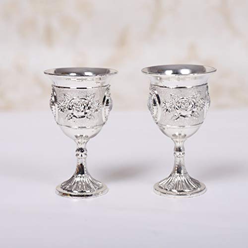 Doitool Metal Wine Glass Gem Inlay Style Zinc Alloy Goblet Wine Goblet Carved White Liquor Glass Stem- Cup Stemware For Home Bar Party (Silver, Random Flower Pattern) #TOP6