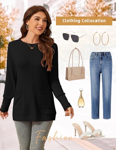 LOMON Long Sleeve Womens Tunic Tops to Wear with Leggings Loose Fit Crew Neck T Shirts with Pockets3