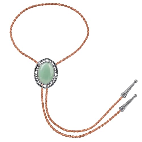 Image of Jeilwiy Bolo Tie for Men Real Stone Westwern Cowboy Ties Silver Bolos Women Leather Necktie Gift for Birthday Christmas