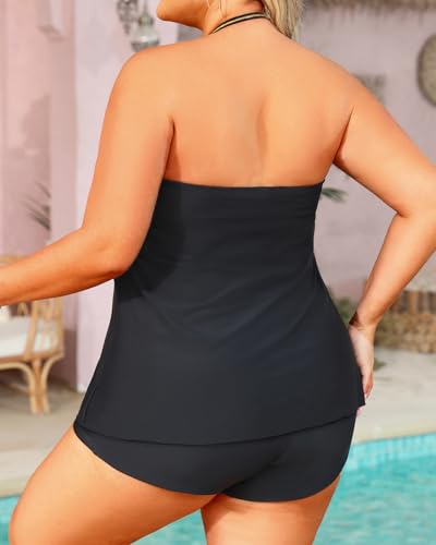 Daci Plus Size Bandeau Tankini Swimsuit for Women 2 Piece Halter Swim Top with Shorts Tummy Control Bathing Suits2