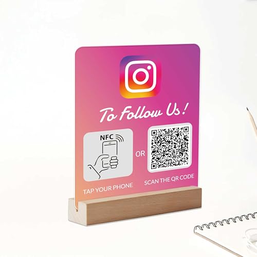 Pahdecor NFC Customized Qr Code Sign, Business Scanning Or Tap Sign Holder, Mini Social Media Instagram Google Signages, Personalized Table Wifi Sign Decor, Leave A Good Review Panel For Beauty Salon