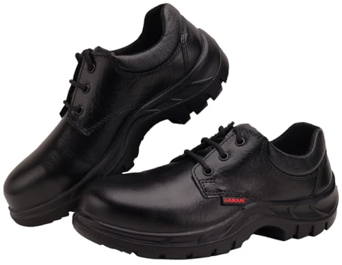 Karam FS05 Black Leather Safety Shoes for Men | Single Density with Steel Toe | Antistatic, Antislip, Oil & Heat Resistant | Size-08