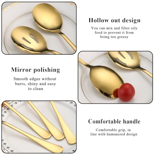 Gold Serving Spoons 4 Pieces, ReaNea Stainless Steel Serving Utensils Set inclunde 2 Serving Spoon 2 Serving Slotted Spoons, Dishwasher Safe - Image 6