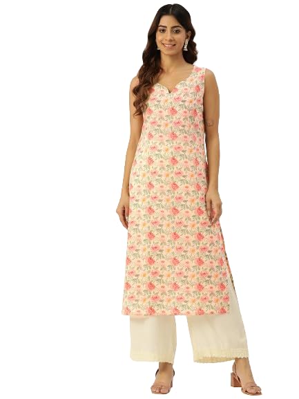 feranoid Unique Printed Vneck Sleeveless Long Straight Kurti