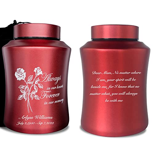 Image of Customized Large Cremation Urns for Human Ashes, for Adult Female | 160 lbs Capacity, Stainless Steel Material, Laser Engraving Name, For Adult Female, Sealing Well & Durable, Sympathy Gift