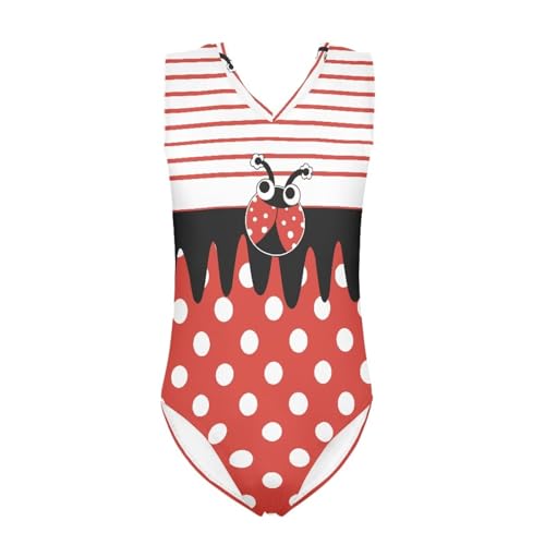 KEIAHUAN Ladybug Pattern Leotard for Girls One Piece Sleeveless Swimsuits Ballet Dancewear Quick Dry Bathing Suit V-Neck Summer Beachwear