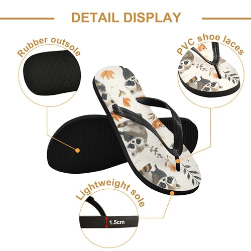 Raccoon Vintage Men's Flip Flops Sandals Bathroom Shower Shoes3