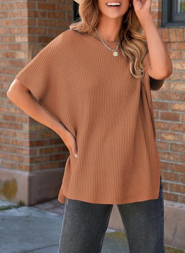 SHEWIN Womens Tops Crewneck Short Sleeve Sweater Causal Tunic Tops Lightweight Summer Sweaters for Women2