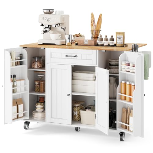 Ahomly Kitchen Island with Storage, 47.6' Rolling Kitchen Island on...
