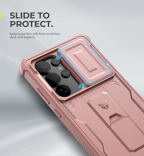 Image of Dexnor for Samsung Galaxy S25 Ultra Case with Built-in Slide Camera Cover & Screen Protector & Kickstand,Heavy-Duty Shockproof Rugged Case Full-Body Bumper Cover for Galaxy S25 Ultra(2025),Peony Pink | with Built-in Slide Camera Cover