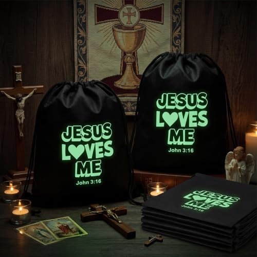 Image of 15 Pcs Jesus Loves Me Drawstring Backpacks Bulk 12 x 15 Inch