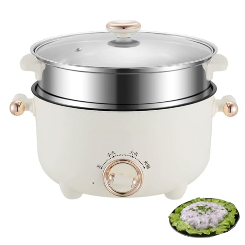Yiustldd Olla Eléctrica, Olla Portátil Multiusos, Olla Antiadherente con Vaporera, para Hogar, Oficina y Dormitorio,28cm