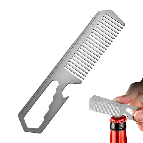 MacilKurtlar 男性用メタル スタイリング コーム,男性用ヘア用メタル コーム,ヘアコームヘアブラシ チタン合金 | ポータブルヘアブラシライト帯電防止グルーミングコームボトルオープナーヘアアクセサリー用