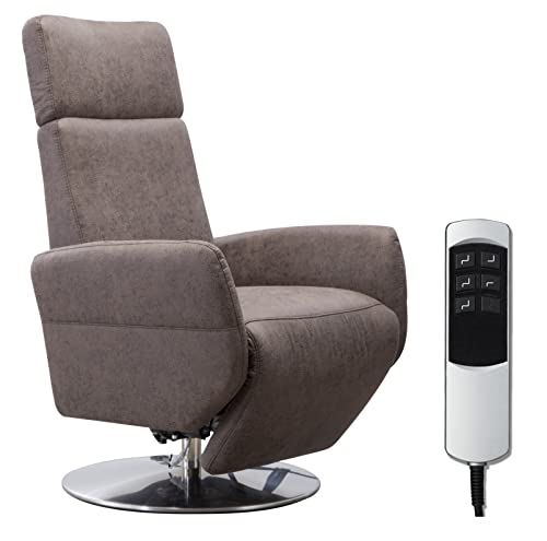 Cavadore TV-Sessel Cobra / Fernsehsessel mit 2 E-Motoren und Akku / Relaxfunktion, Liegefunktion / Ergonomie M / 71 x 110 x 82 / Lederoptik Dunkelbraun