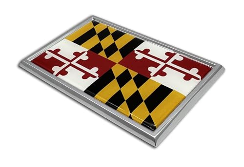 Image of Elektroplate Premium Maryland MD State Flag All Metal Chrome Emblem for Cars, Trucks, and All Auto | Universal Fit at 2.5 inch x 3.8 inch | Weatherproof