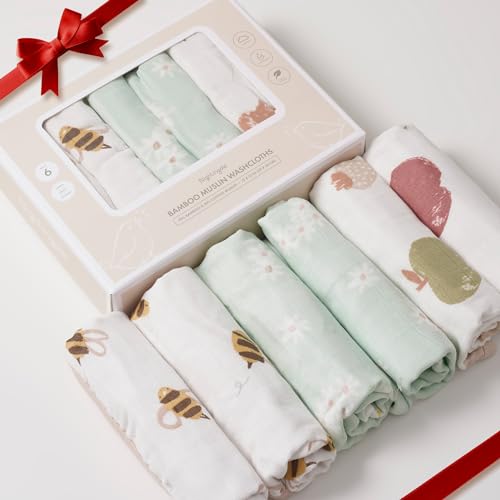 Image of Nightingale Baby Washcloths, Rayon from Bamboo Baby Clothes Organic Wash Cloths with Cotton, Newborn Bath Essentials, Burping Cloths for Babies, Face Towels Reusable 12"x12" (Bee) - 6 Pack