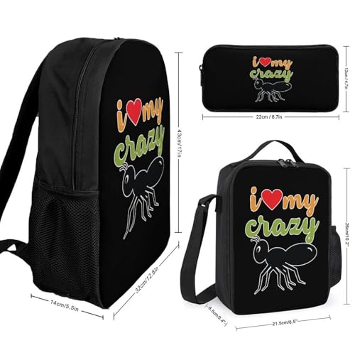 I Love My Crazy Aunt Classic Backpack Lunch Bag Pencil Case 3 Piece Set Travel Daypack2