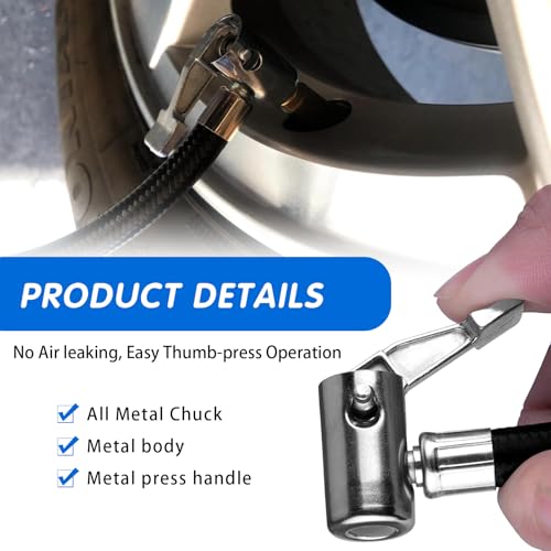 Image of Damwot Tire Inflator Hose Adapter, Tire Inflator Nozzle, Air Chuck with Rubber Hose and Tire Valve Fine Thread, Tire Inflator Pump Hose Adapter for Twist On Convert to Lock On Connection