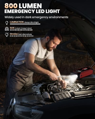 Image of Jump Starter 7000A Car Jump Starter Battery Pack | 12V Battery Jumper Starter Portable with LED Light, Compass, Power Bank, Gloves and Jumper Cable for All Gas and 12.0L Diesel