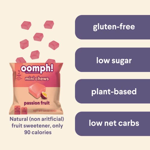 Oomph! Sweets Mini Chews Low Sugar Fruit Snack - High Fiber Taffy, Low CalorieKeto Vegan Healthy Candy for Kids & Adults (6 Passion Fruit Packs) - Thumbnail 6
