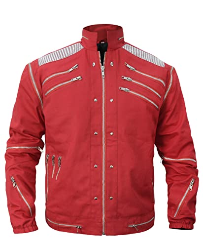 LP-FACON MJ King of Pop - Disfraz de motociclista para hombre, diseño vintage de Bad Concert, Chaqueta de pana roja Beat It, L Cover