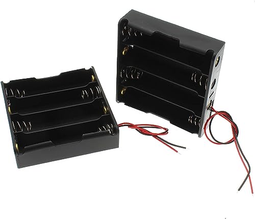 Image of QBM 18650 Battery Case Holder with Lead Wire Bundle 3.7V DIY Battery Storage Box in Series (Pack of 2) (4 Cell Holder) Multicolor