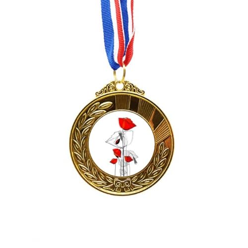 Medalla Primer Lugar Maíz Oro no/no Cinta Flores Rojas Art Line Painting Premio