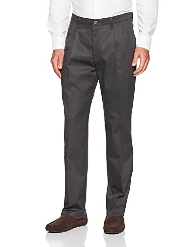 Lee Men's Total Freedom Stretch Relaxed Fit Pleated Front Pant, Charcoal, 42W x 34L