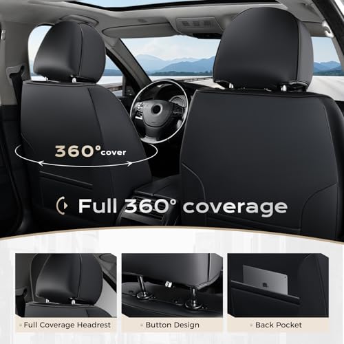 Image of Coverado Car Seat Covers, Leather Seat Covers Full Set, Waterproof Car Seat Protector with Lumbar Support, Automotive Seat Covers Seat Cushions Universal Fit for Most Cars SUV Trucks, (Black&Beige)