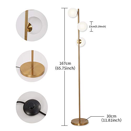 Yhtlaeh Floor Lamp Modern 3 Globe For Living Room Bright Lighting Led Standing Light For Bedrooms Offices (Brushed Brass) #TOP2