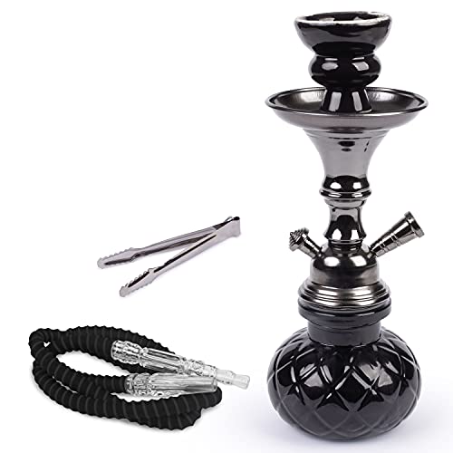 WEELOV Shisha 26 cm, mit 1 Schlauch, Glas-Bowl Wasserpfeife in praktischer Größe, Hookah Orient stylisch - schwarz