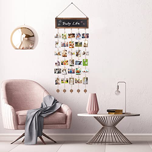Bikoney 2-Pack Picture Frames Collage Wall Decor Photo Display Photo Board Wood Rustic Frames for Wall Decor and Party with 2 Blackboard and 60 Clips Carbonized Black - Thumbnail 4