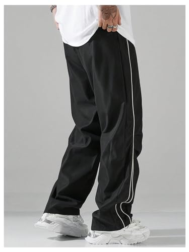 GORGLITTER Men's Lightweight Baggy Sweatpants Contrast Trim Letter Graphic Open Bottom Athletic Pants with Pockets2