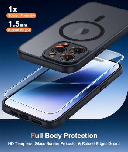 Image of FNTCASE for iPhone 14-Pro Case Black: Translucent Compatible with MagSafe | With Screen Protector, Magnetic Camera Protection Slim Protective, 14FT Military Grade Drop Tested, Matte Shockproof Cover