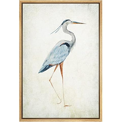 wall26 - Framed Canvas Wall Art - Heron Bird - Wild Animal - Gallery Wrap Modern Home Art | Ready to Hang - 16"x24" Natural Cover