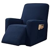 CHUN YI Stretchable Recliner Cover 1 Piece Jacquard Chair Slipcover with Elastic Band, Spandex Sofa Replacement with Side Pocket for Living Room(Dark Blue)
