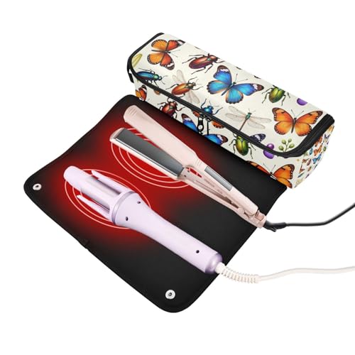 Bolsa de viaje para herramientas de cabello para mujer con tapete resistente al calor porta rizador y plancha de pelo miniatura 2