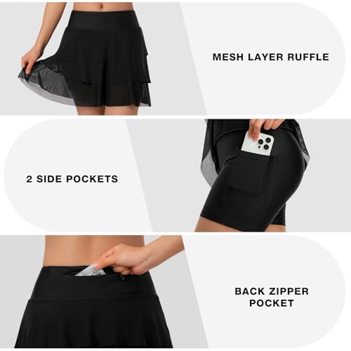 beroy Women's Swim Skirts Skorts Mesh Layered Ruffle Tummy Control Skirt Boxer Liner Bathing Suit Swimsuit Bottoms Pockets4