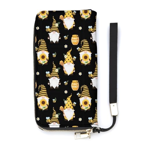 FOSKERV Adult Novelty Wallets for Men Women, Unisex Versatile Long Clutch Wallet Card Holder Purse for Holidays, Daily Use, Commuting, Daisy Bee Cute Cartoon Gnome Black