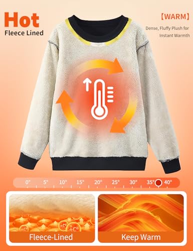 Image of Girls Sweatshirt Kids Fleece Lined Sweatshirts Winter Warm Sherpa Crewneck Pullover