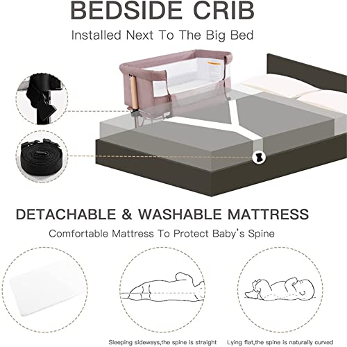 Nordmiex 3 In 1 Baby Crib Bedside Crib,Baby Bassinet,Baby Bed Adjustable Portable Bed For Infant/Baby,Khaki #TOP3