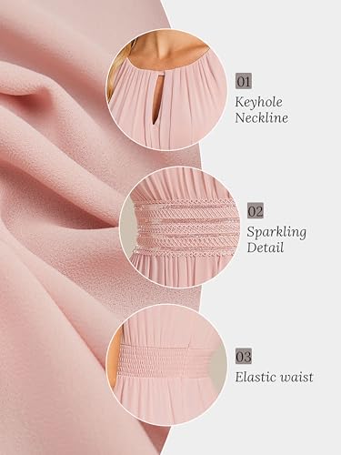 Image of Ever-Pretty Women's Chiffon Sleeveles Summer Formal Wedding Guest Dresses Ruched A Line Hollow Out Crew Neck Bridesmaid Dress