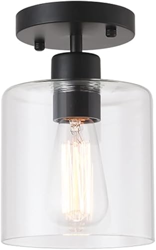 Lámpara de techo semiempotrada moderna negra de 1 luz, lámpara de techo rústica para armario, pasillo, entrada, acabado negro mate (paquete de 1)
