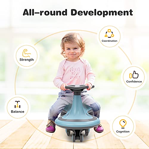 Image of HONEY JOY Wiggle Car, 2 in 1 Swing Car for Kids, LED PU Flashing Wheels, No Batteries, Gears or Pedals, Uses Twist, Turn, Ride On Toy for Toddlers Boys Girls 3 Years and Up (Blue)