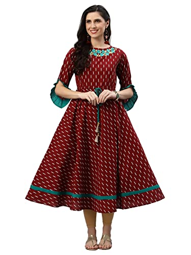 Image of Yash Gallery Women's Fit And Flare Calf Length Cotton Ikat Printed Flared Dress